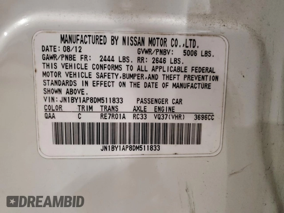 2013 Infiniti M z VIN JN1BY1AP8DM511833, wystawiony jako Copart lot #42874265 z przebiegiem 152 708 mil mil oraz Czysty tytuł • Clean title. Historia ofert i sprzedaży dostępna na DreamBid. Obrazek 12.