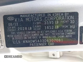 2013 Kia Rio LX with VIN KNADM5A33D6307061, listed as a IAAI auction lot 42143985 with 66,621 mi miles and . Bid and sale history available at DreamBid. Image 9.