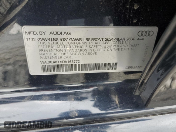 2013 Audi S4 Prestige with VIN WAUKGAFL9DA163772, listed as a Copart auction lot 72736394 with 129,149 mi miles and Salvage Title. Bid and sale history available at carsss.com. Image 12.