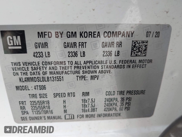 2020 Buick Encore GX Select with VIN KL4MMDSL0LB131551, listed as a IAAI auction lot 42023982 with 28,528 mi miles and . Bid and sale history available at DreamBid. Image 9.