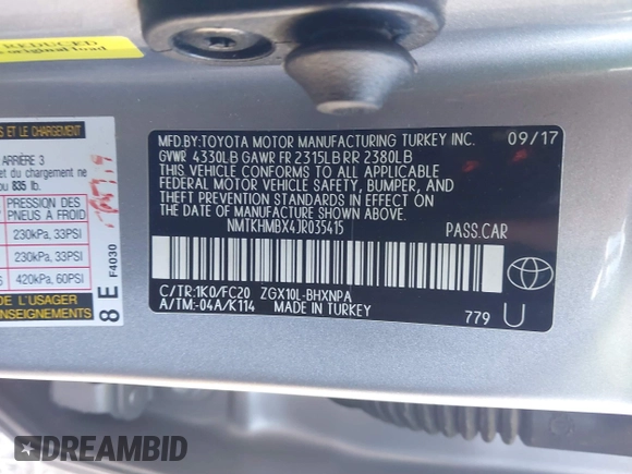 2018 Toyota C-HR XLE with VIN NMTKHMBX4JR035415, listed as a IAAI auction lot 41823751 with 75,566 mi miles. Bid and sale history available at carsss.com. Image 9.