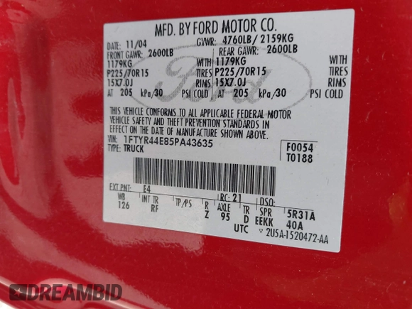 2005 Ford Ranger XLT с VIN 1FTYR44E85PA43635, выставлен на аукционе IAAI как лот 42231207 с пробегом 70 363 миль миль и . История ставок и продаж доступна на DreamBid. Изображение 9.