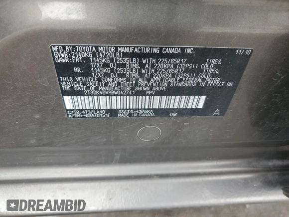 2011 Toyota RAV4 Limited z VIN 2T3DK4DV9BW042741, wystawiony jako Copart lot #60714355 z przebiegiem 146 782 mil mil oraz Szkoda całkowita • Salvage title. Historia ofert i sprzedaży dostępna na DreamBid. Obrazek 14.