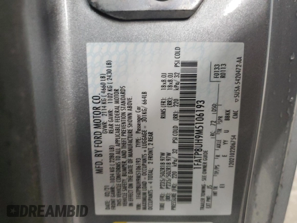 2021 Ford Mustang EcoBoost z VIN 1FATP8UH9M5106193, wystawiony jako Copart lot #54511265 z przebiegiem 75 818 mil mil oraz Czysty tytuł • Clean title. Historia ofert i sprzedaży dostępna na DreamBid. Obrazek 12.