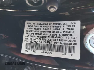 2015 Honda Civic Sedan LX with VIN 19XFB2E57FE005765, listed as a IAAI auction lot 41642913 with 187,909 mi miles. Bid and sale history available at carsss.com. Image 9.