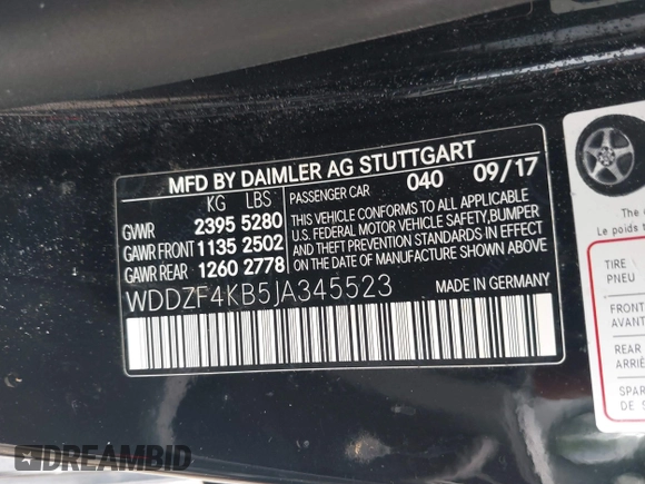 2018 Mercedes-Benz E-Class E 300 with VIN WDDZF4KB5JA345523, listed as a IAAI auction lot 39889766 with 782,391 mi miles. Bid and sale history available at carsss.com. Image 9.