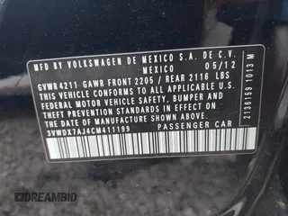 2012 Volkswagen Jetta SE с VIN 3VWDX7AJ4CM411199, выставлен на аукционе IAAI как лот 42535994 с пробегом 148 475 миль миль и . История ставок и продаж доступна на DreamBid. Изображение 9.
