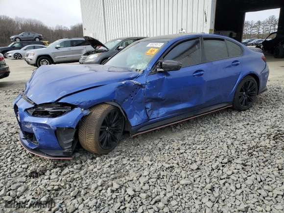 2022 BMW M3 Competition xDrive with VIN WBS43AY01NFL80708, listed as a Copart auction lot 46034615 with 0 mi miles and Salvage Title. Bid and sale history available at carsss.com. Image 1.