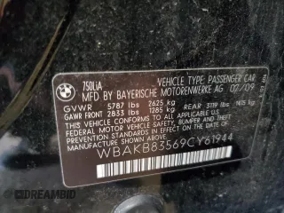 2009 BMW 7 Series 750Li с VIN WBAKB83569CY61944, выставлен на аукционе Copart как лот 53178575 с пробегом Не указан миль и Списание • Salvage title. История ставок и продаж доступна на DreamBid. Изображение 14.