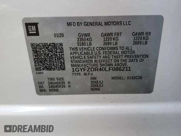 2020 Cadillac XT4 AWD Premium Luxury with VIN 1GYFZDR40LF086211, listed as a Copart auction lot 75734134 with 75,275 mi miles and Salvage title. Bid and sale history available at DreamBid. Image 13.