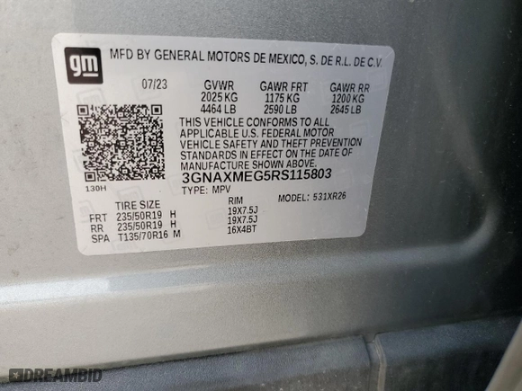 2024 Chevrolet Equinox RS with VIN 3GNAXMEG5RS115803, listed as a Copart auction lot 51584055 with 43,059 mi miles and Salvage Title. Bid and sale history available at carsss.com. Image 13.