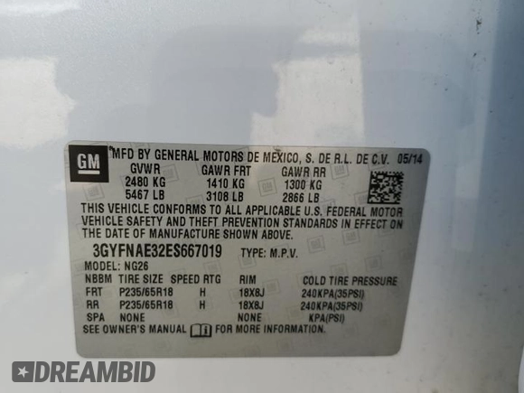 2014 Cadillac SRX with VIN 3GYFNAE32ES667019, listed as a Copart auction lot 49008165 with 98,995 mi miles and Salvage Title. Bid and sale history available at DreamBid. Image 16.
