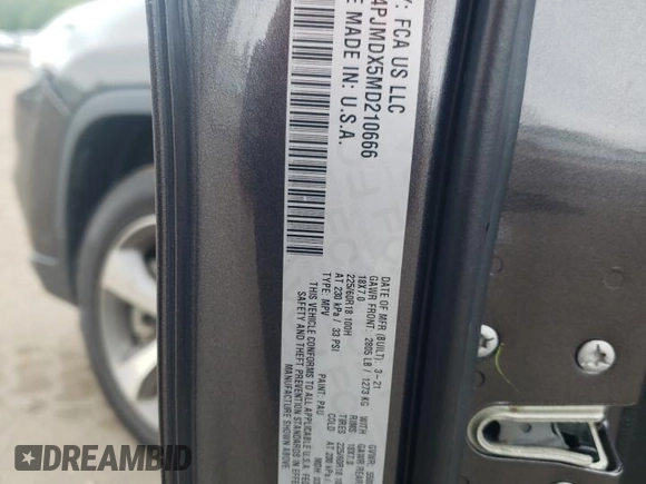 2021 Jeep Cherokee Limited with VIN 1C4PJMDX5MD210666, listed as a Copart auction lot 61540965 with 67,233 mi miles and Salvage title. Bid and sale history available at DreamBid. Image 12.