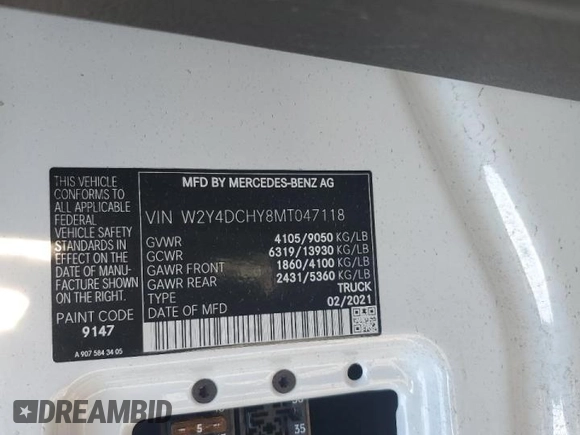 2021 Freightliner Sprinter z VIN W2Y4DCHY8MT047118, wystawiony jako Copart lot #73274434 z przebiegiem Nie podano mil oraz Szkody całkowita. Historia ofert i sprzedaży dostępna na DreamBid. Obrazek 13.