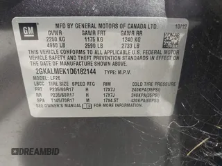 2013 GMC Terrain SLE with VIN 2GKALMEK1D6182144, listed as a IAAI auction lot 42302404 with 191,900 mi miles and . Bid and sale history available at DreamBid. Image 9.