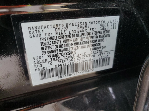2022 Nissan Sentra SV with VIN 3N1AB8CV3NY298872, listed as a Copart auction lot 52895515 with 18,819 mi miles and Non Repairable. Bid and sale history available at DreamBid. Image 12.