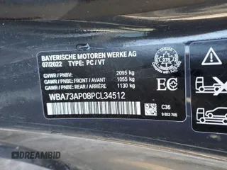 2023 BMW 4 Series 430i xDrive with VIN WBA73AP08PCL34512, listed as a Copart auction lot 43389455 with Not provided miles and Clean title. Bid and sale history available at DreamBid. Image 12.