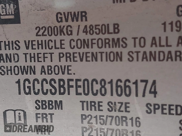 2012 Chevrolet Colorado Work Truck with VIN 1GCCSBFE0C8166174, listed as a IAAI auction lot 41717481 with 236,302 mi miles. Bid and sale history available at carsss.com. Image 9.