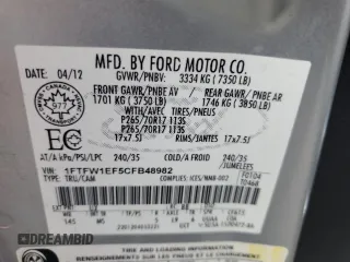 2012 Ford F-150 XL with VIN 1FTFW1EF5CFB48982, listed as a Copart auction lot 59362835 with 213,328 mi miles and Salvage title. Bid and sale history available at DreamBid. Image 13.