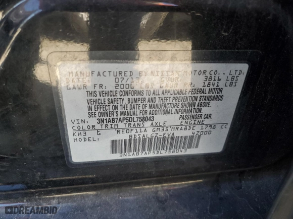 2013 Nissan Sentra SR with VIN 3N1AB7AP5DL758043, listed as a Copart auction lot 49636155 with 159,721 mi miles and Clean Title. Bid and sale history available at carsss.com. Image 12.