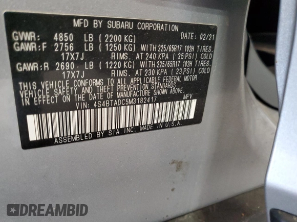 2021 Subaru Outback Premium с VIN 4S4BTADC5M3182417, выставлен на аукционе Copart как лот 53308715 с пробегом 144 697 миль миль и Чистый • Clean title. История ставок и продаж доступна на DreamBid. Изображение 13.