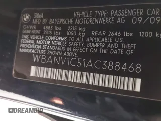 2010 BMW 5 Series 528i xDrive with VIN WBANV1C51AC388468, listed as a IAAI auction lot 41932964 with 199,919 mi miles and . Bid and sale history available at carsss.com. Image 9.