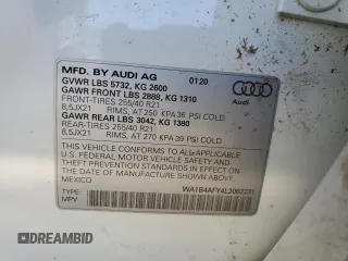 2020 Audi SQ5 Premium Plus with VIN WA1B4AFY4L2062231, listed as a Copart auction lot 67065104 with 54,839 mi miles and Salvage Title. Bid and sale history available at DreamBid. Image 16.