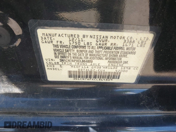 2012 Nissan Versa SV с VIN 3N1CN7APXCL864809, выставлен на аукционе IAAI как лот 42308934 с пробегом 158 743 миль миль и . История ставок и продаж доступна на DreamBid. Изображение 9.