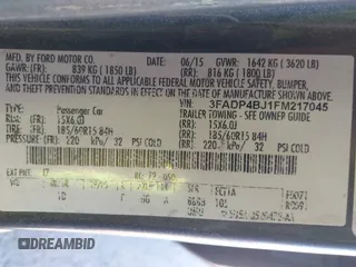 2015 Ford Fiesta SE with VIN 3FADP4BJ1FM217045, listed as a IAAI auction lot 42120444 with 119,207 mi miles and . Bid and sale history available at DreamBid. Image 9.