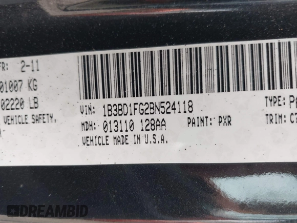 2011 Dodge Avenger Heat with VIN 1B3BD1FG2BN524118, listed as a IAAI auction lot 41829759 with 125,525 mi miles and . Bid and sale history available at DreamBid. Image 9.