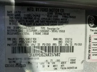 2010 Ford Fusion SEL with VIN 3FAHP0JG2AR357682, listed as a Copart auction lot 42800625 with 170,528 mi miles and Salvage Title. Bid and sale history available at carsss.com. Image 12.