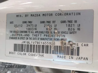 2012 Mazda 3 i Touring z VIN JM1BL1V78C1655923, wystawiony jako IAAI lot #42032857 z przebiegiem 164 495 mil mil oraz . Historia ofert i sprzedaży dostępna na DreamBid. Obrazek 9.