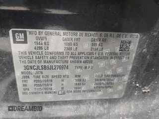 2018 Chevrolet Trax LT with VIN 3GNCJLSB9JL276974, listed as a IAAI auction lot 41959303 with 59,686 mi miles and . Bid and sale history available at carsss.com. Image 9.