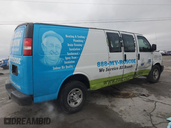 2019 Chevrolet Express Cargo with VIN 1GCWGBFGXK1239395, listed as a Copart auction lot 81158754 with 165,636 mi miles and Salvage title. Bid and sale history available at DreamBid. Image 3.