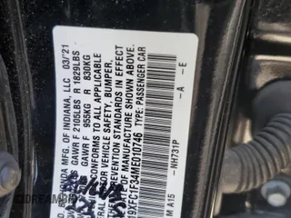 2021 Honda Civic Sedan EX with VIN 19XFC1F34ME010746, listed as a Copart auction lot 56270144 with 52,119 mi miles and Salvage Title. Bid and sale history available at carsss.com. Image 12.