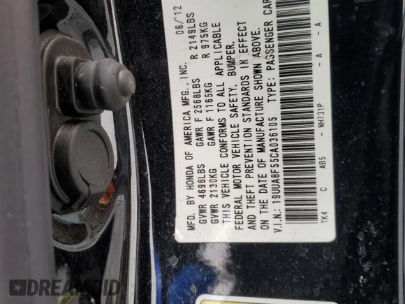 2012 Acura TL Technology z VIN 19UUA8F55CA036105, wystawiony jako Copart lot #53954195 z przebiegiem 158 647 mil mil oraz Szkoda całkowita • Salvage title. Historia ofert i sprzedaży dostępna na DreamBid. Obrazek 12.