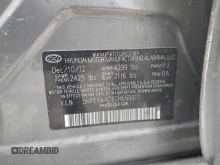 2013 Hyundai Sonata GLS with VIN 5NPEB4AC8DH659310, listed as a IAAI auction lot 42072514 with 115,613 mi miles and . Bid and sale history available at carsss.com. Image 9.