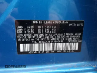 2023 Subaru Impreza Premium with VIN 4S3GKAV62P3600698, listed as a Copart auction lot 80282874 with 25,079 mi miles and Salvage title. Bid and sale history available at DreamBid. Image 12.