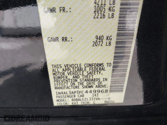 2015 Nissan Altima SL z VIN 1N4AL3AP3FC449968, wystawiony jako IAAI lot #42267699 z przebiegiem 101 287 mil mil oraz . Historia ofert i sprzedaży dostępna na DreamBid. Obrazek 9.