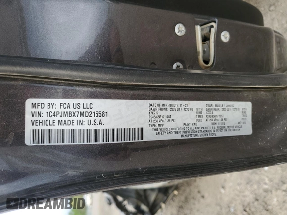 2021 Jeep Cherokee Trailhawk with VIN 1C4PJMBX7MD215581, listed as a Copart auction lot 51281205 with 62,199 mi miles and Salvage title. Bid and sale history available at DreamBid. Image 15.