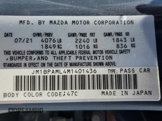 2021 Mazda 3 Premium with VIN JM1BPAML4M1401436, listed as a Copart auction lot 52317505 with 72,680 mi miles and Salvage Title. Bid and sale history available at DreamBid. Image 13.