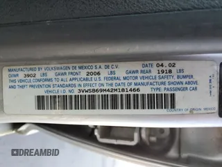 2002 Volkswagen Jetta GLS с VIN 3VWSB69M42M181466, выставлен на аукционе Copart как лот 58277685 с пробегом 168 132 миль миль и Чистый • Clean title. История ставок и продаж доступна на DreamBid. Изображение 12.