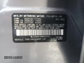 2022 Mitsubishi Mirage ES with VIN ML32AUHJXNH003347, listed as a Copart auction lot 44805205 with 48,546 mi miles and Salvage title. Bid and sale history available at DreamBid. Image 14.