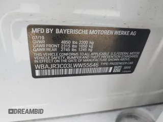 2020 BMW 5 Series 530i with VIN WBAJR3C03LWW55646, listed as a IAAI auction lot 40371444 with 58,029 mi miles and . Bid and sale history available at DreamBid. Image 9.