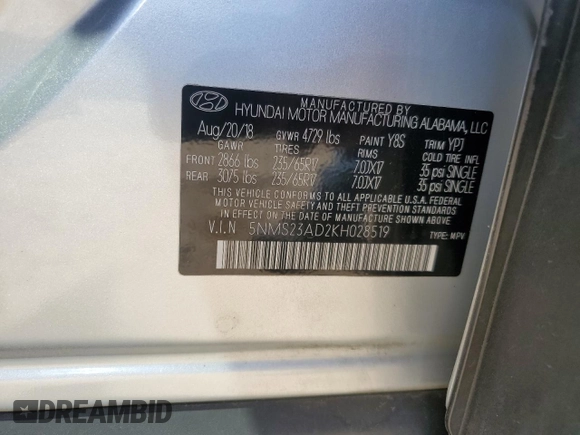2019 Hyundai Santa Fe SE z VIN 5NMS23AD2KH028519, wystawiony jako Copart lot #56064655 z przebiegiem 208 948 mil mil oraz Szkoda całkowita • Salvage title. Historia ofert i sprzedaży dostępna na DreamBid. Obrazek 14.