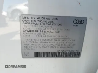 2015 Audi Q5 Premium with VIN WA1CFAFP1FA134101, listed as a Copart auction lot 57361955 with Not provided miles and Salvage title. Bid and sale history available at DreamBid. Image 14.