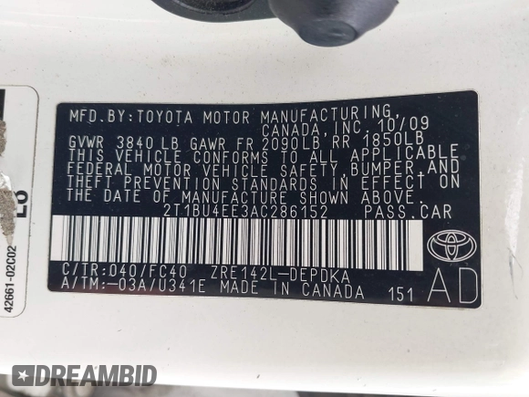 2010 Toyota Corolla с VIN 2T1BU4EE3AC286152, выставлен на аукционе IAAI как лот 42510074 с пробегом 183 543 миль миль и . История ставок и продаж доступна на DreamBid. Изображение 9.