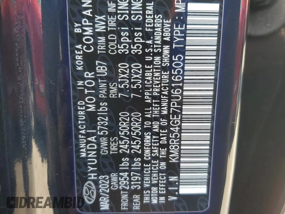 2023 Hyundai Palisade Limited z VIN KM8R54GE7PU616505, wystawiony jako Copart lot #49112355 z przebiegiem 54 777 mil mil oraz Nie do naprawy • Non repairable. Historia ofert i sprzedaży dostępna na DreamBid. Obrazek 14.
