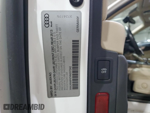 2017 Audi A4 Premium z VIN WAUANAF47HN037242, wystawiony jako Copart lot #85816404 z przebiegiem 84 567 mil mil oraz Szkoda całkowita • Salvage title. Historia ofert i sprzedaży dostępna na DreamBid. Obrazek 12.