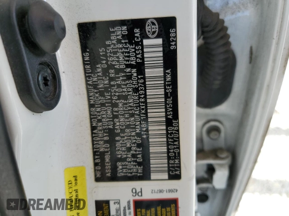 2015 Toyota Camry XLE with VIN 4T4BF1FKXFR493761, listed as a Copart auction lot 50660995 with 248,951 mi miles and Salvage Title. Bid and sale history available at carsss.com. Image 12.